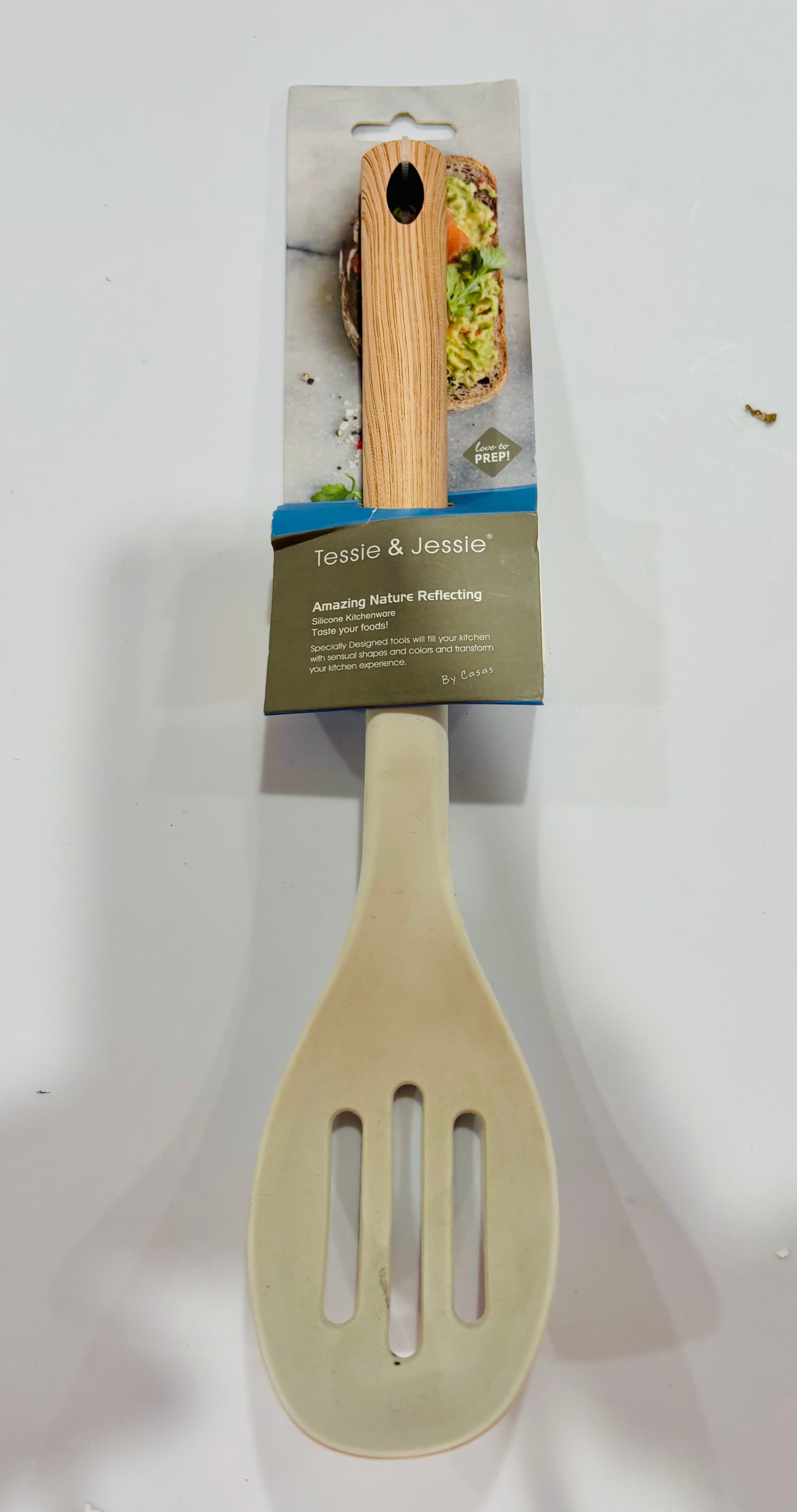 Silicone Slotted Spoon – Heat Resistant Cooking Spoon with Wooden Handle