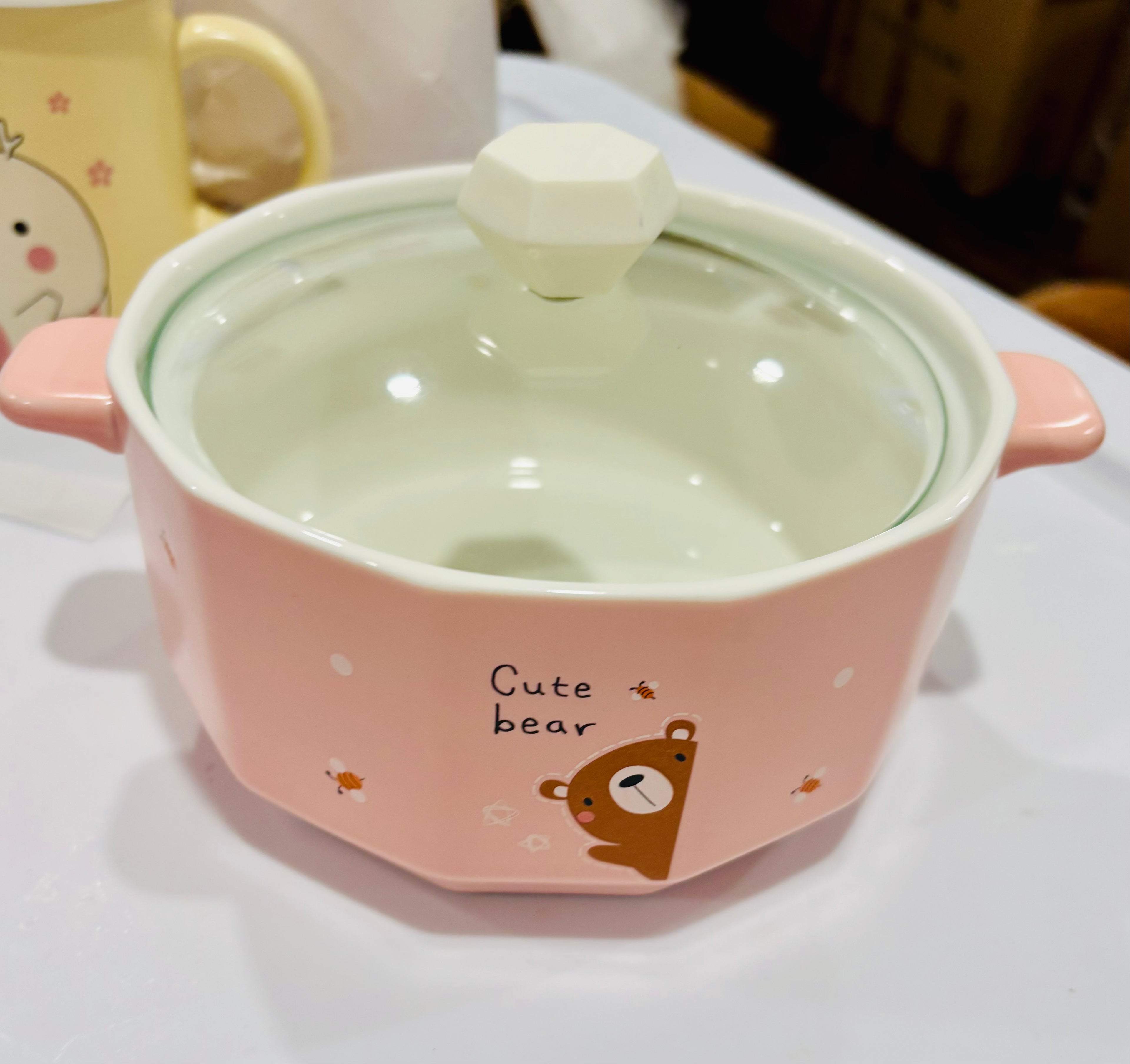 Cute Ceramic Bowl with Lid – Bear Design Soup & Noodle Bowl