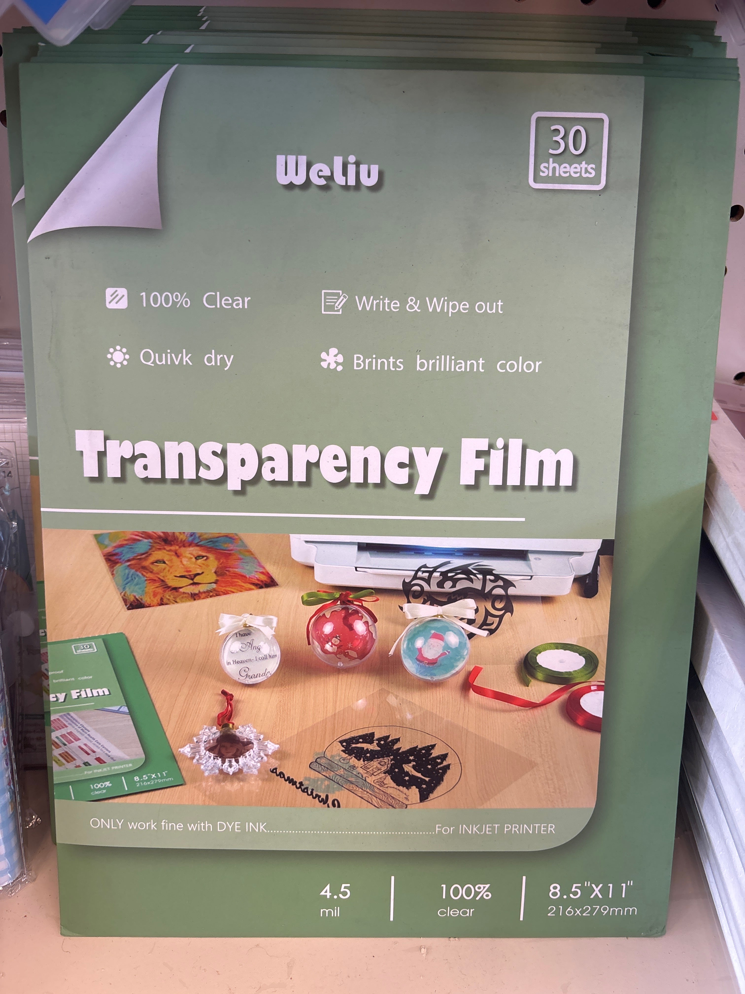 Inkjet Transparency Film 8.5x11 Clear Printable Sheets