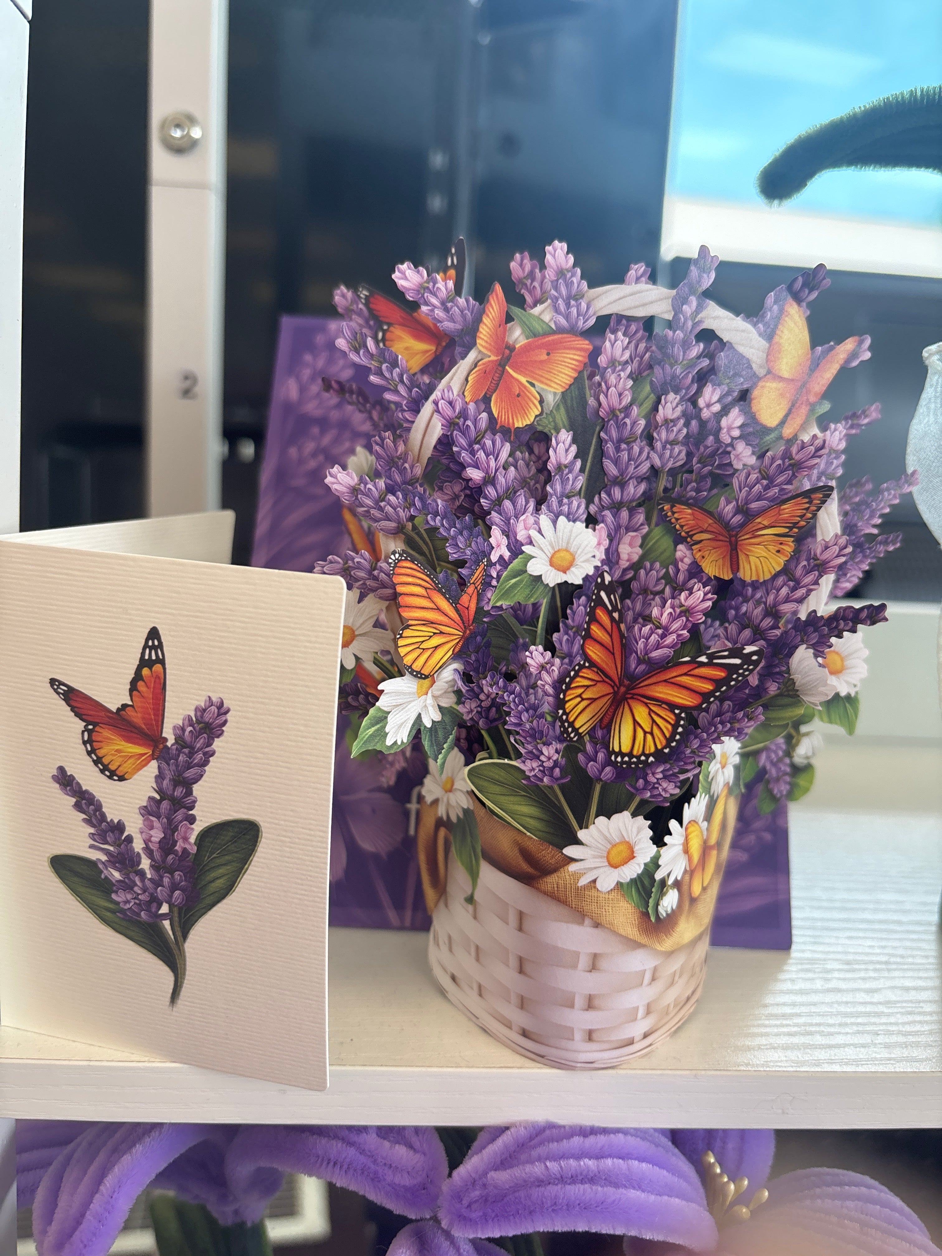 Pop up Greeting Card mini lavender and butterflies