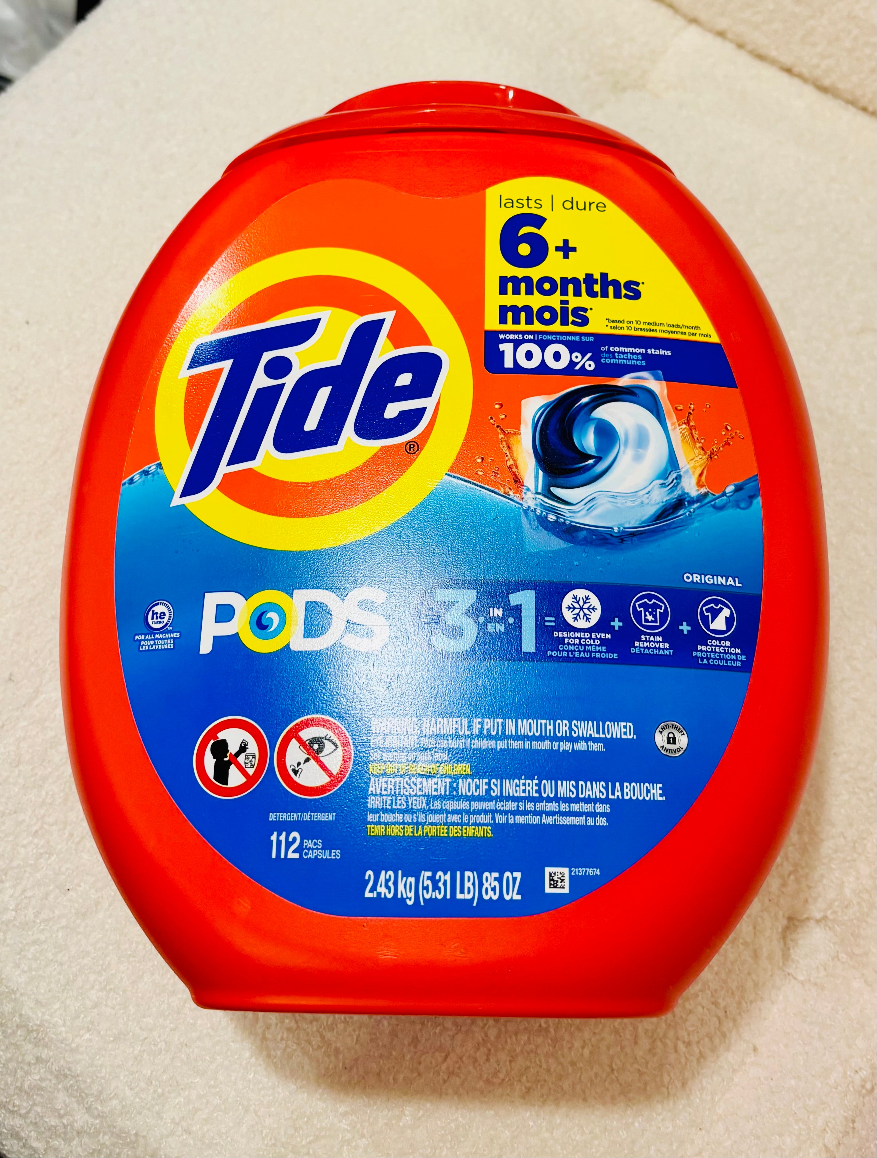 Tide PODS 3-in-1 Laundry Detergent Pacs – 112 Count Original | HE Compatible | Deep Clean + Stain Removal + Color Protection
